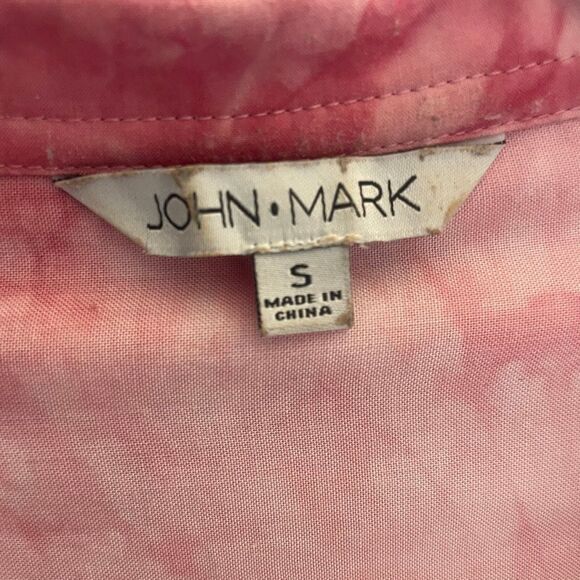 John Mark Pink Tie Dye Abstract Patchwork Button Up Blouse Top Women’s Sz Small - Picture 2 of 6